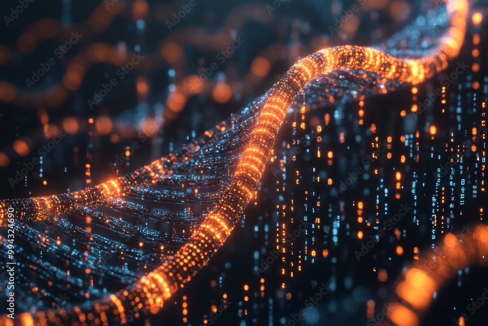 Glowing DNA double helix representing genetic research Glowing DNA double helix representing genetic research