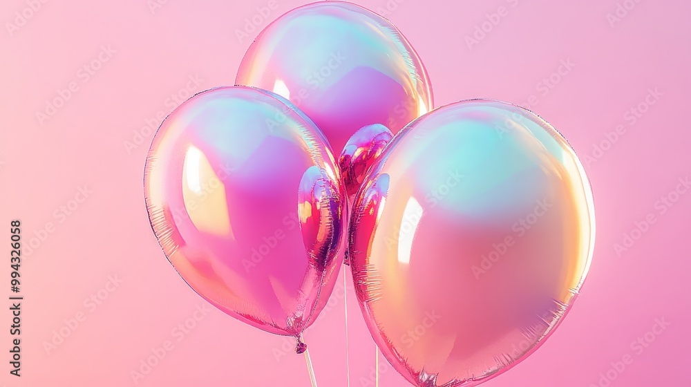 3D balloons with a vibrant, reflective surface gleam against a soft pink backdrop. 3D balloons with a vibrant, reflective surface gleam against a soft pink backdrop.