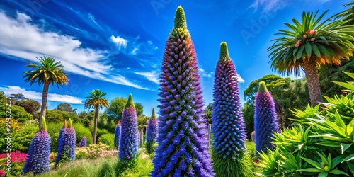 Majestic Echium Pininana Blooming in a Lush Garden Setting Under Bright Blue Skies photo