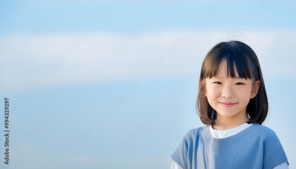 Minimal portrait of a Japanese happy little girl standing and smiling
Minimal portrait of a Japanese happy little girl standing and smiling