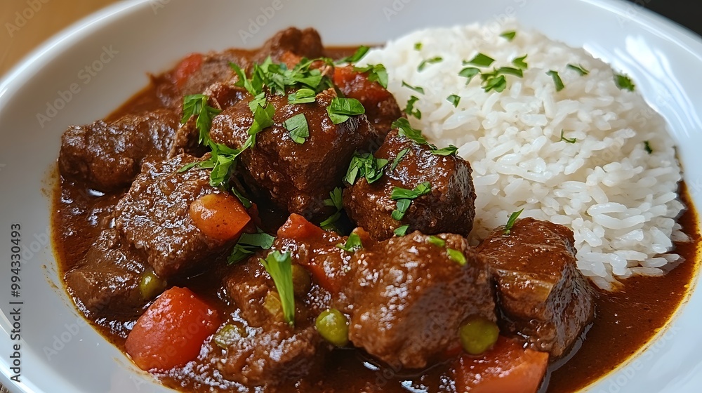 Beef goulash with a side of rice Beef goulash with a side of rice