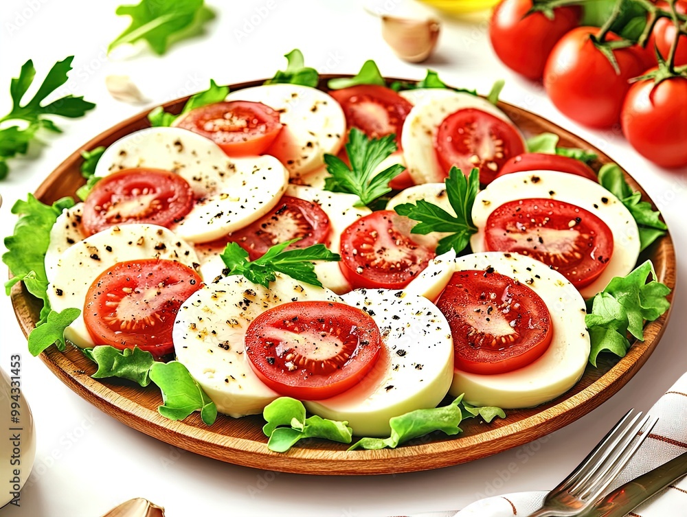 Elevate Your Space: Rustic Poster of Mozzarella & Cherry Tomato Salad - Perfect for Sports Interiors and Culinary Enthusiasts! Elevate Your Space: Rustic Poster of Mozzarella & Cherry Tomato Salad - Perfect for Sports Interiors and Culinary Enthusiasts!