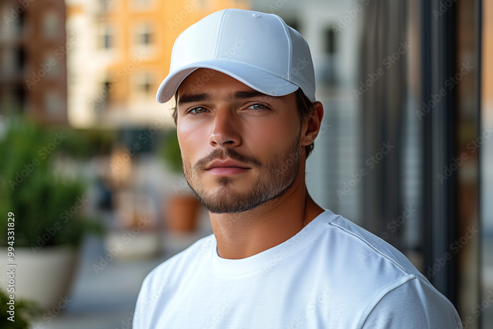 White baseball caps mockup, male model White baseball caps mockup, male model