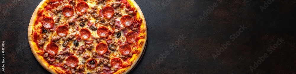 Delicious pepperoni pizza on a wooden table, perfect for sharing or enjoying alone. A feast for food lovers everywhere, background with copy space Delicious pepperoni pizza on a wooden table, perfect for sharing or enjoying alone. A feast for food lovers everywhere, background with copy space