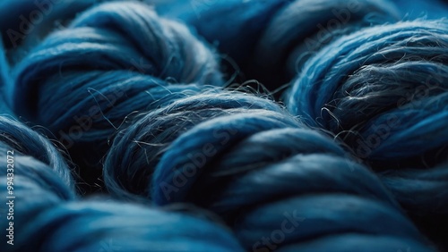 Blue felting wool as background closeup view