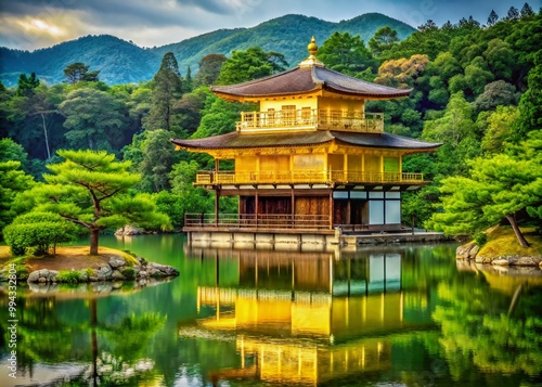 Majestic Golden Temple Mandir Surrounded by Lush Greenery Reflecting Serenity and Spirituality