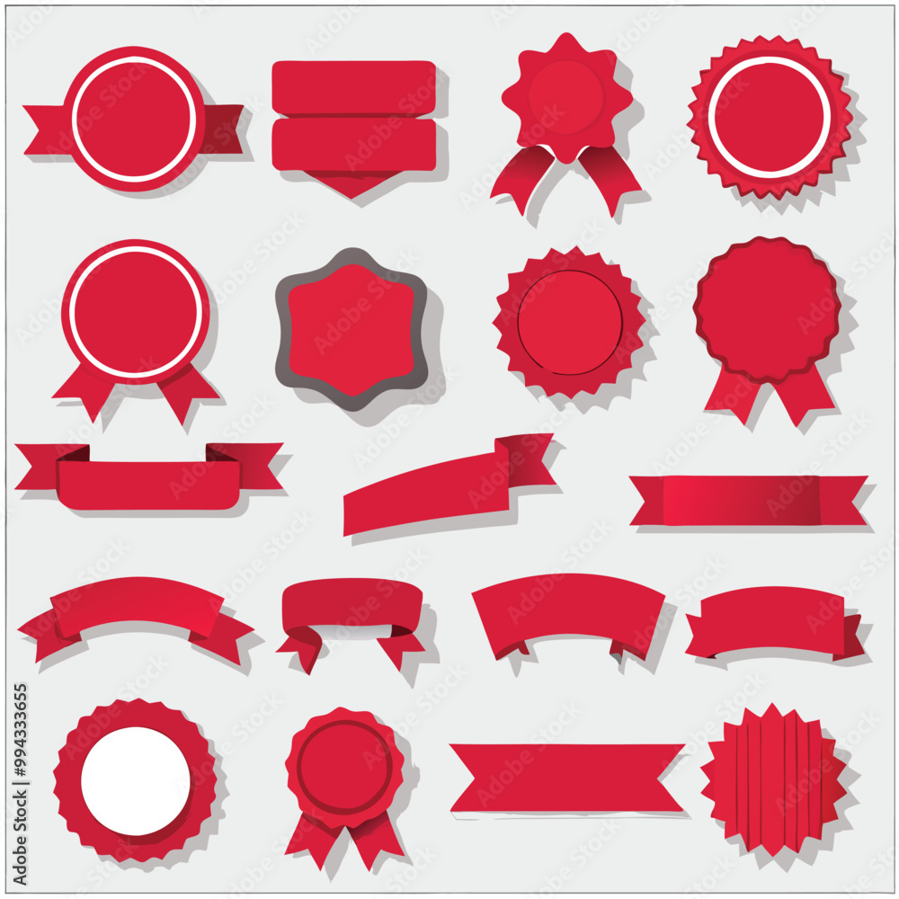 Red Ribbon and Badge Sticker Set Collection – Flat 2D Minimalist Vector Clip Art Red Ribbon and Badge Sticker Set Collection – Flat 2D Minimalist Vector Clip Art