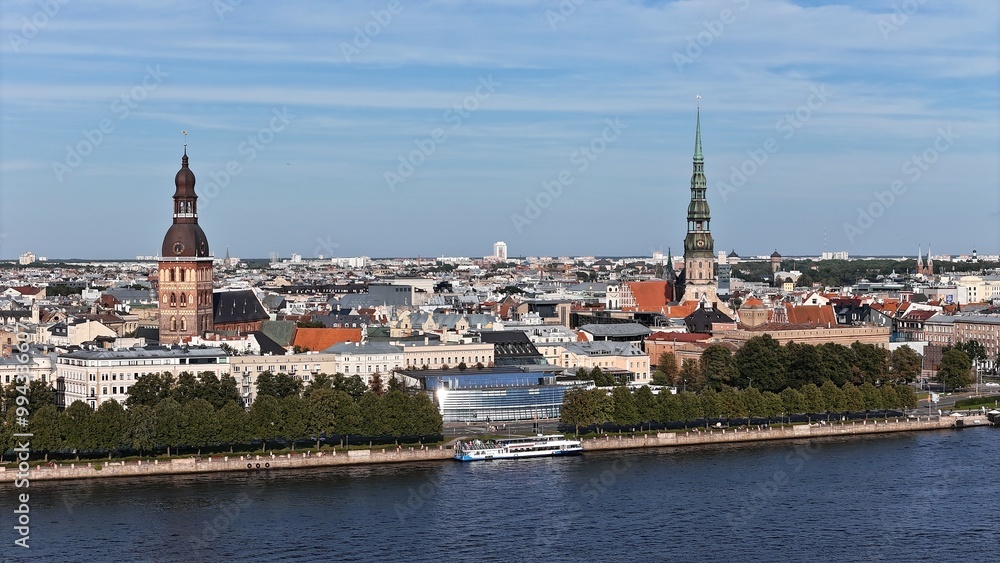 Landscape Riga City Centre Latvia Skyline Drone aerial view Landscape Riga City Centre Latvia Skyline Drone aerial view