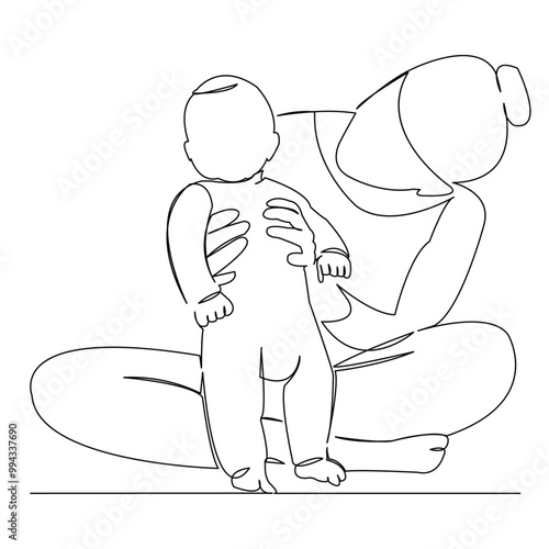 One continuous single drawing line art doodle continuous, motherhood, mother, female, baby, girl, mom, love, childhood. Isolated flat illustration hand draw contour on a white background
