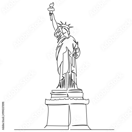 One continuous single drawing line art doodle liberty, statue, america, usa, landmark, building, tourism, skyline, freedom. Isolated flat illustration hand draw contour on a white background
