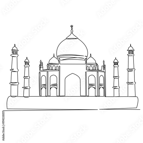 One continuous single drawing line art doodle monument, tourism, architecture, travel, india, palace, islam. Isolated flat illustration hand draw contour on a white background
