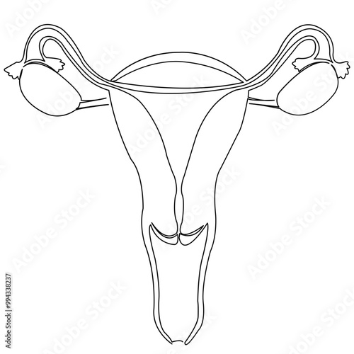 One continuous single drawing line art doodle tree sapling and shovel, uterus, female, anatomy, gynecology, ovary, pregnancy, medicine. Isolated flat illustration hand draw contour on a white backgrou