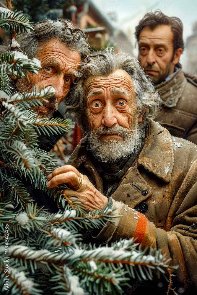 Portrait of three senior men on Christmas market Portrait of three senior men on Christmas market