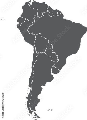 Highlighted map of FALKLAND ISLANDS-MALVINAS inside detailed blank flat political map of South (Latin) American continent on isolated background