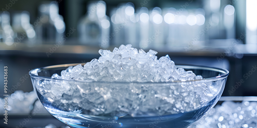 Close-Up of Crushed Ice in Glass Bowl on Cold Surface Close-Up of Crushed Ice in Glass Bowl on Cold Surface