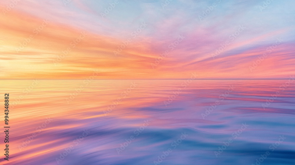 Fototapeta premium A vibrant sunrise sky blends with a tranquil ocean, creating a serene dance of light and water.