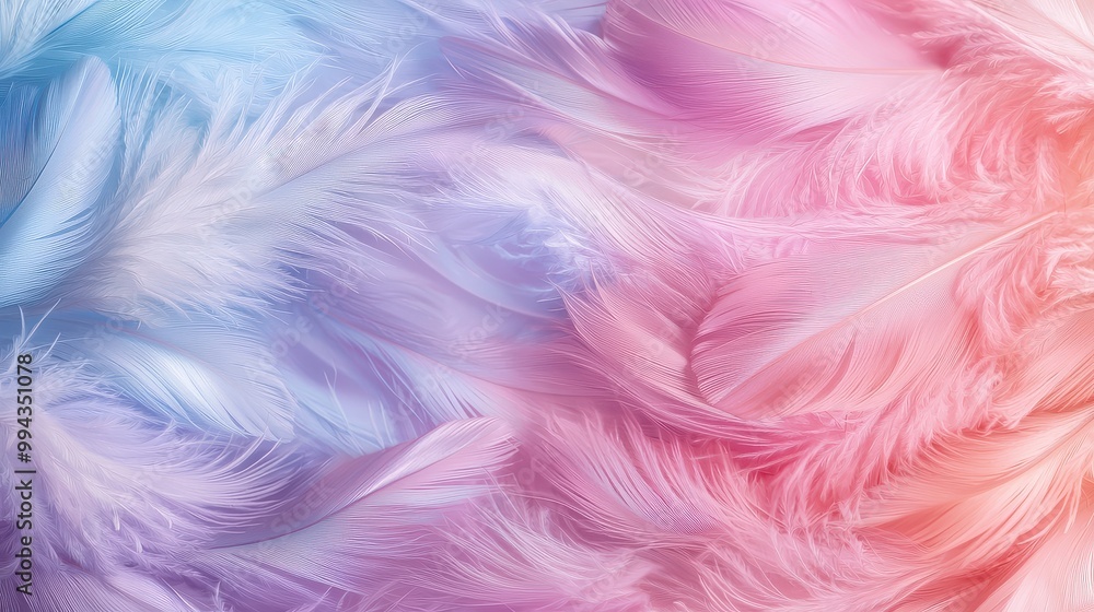 Obraz premium A colorful feather pattern with pink, blue, and purple feathers. The feathers are arranged in a way that creates a sense of movement and flow. The colors are vibrant and eye-catching