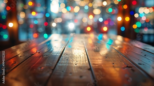 Wallpaper Mural Empty wooden table with christmas theme in background, Warm Glow: A Cozy Evening at a Wooden Table Torontodigital.ca
