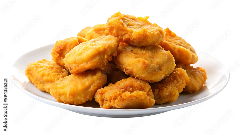 Fried Chicken nuggets in white plate isolated n transparent background Fried Chicken nuggets in white plate isolated n transparent background