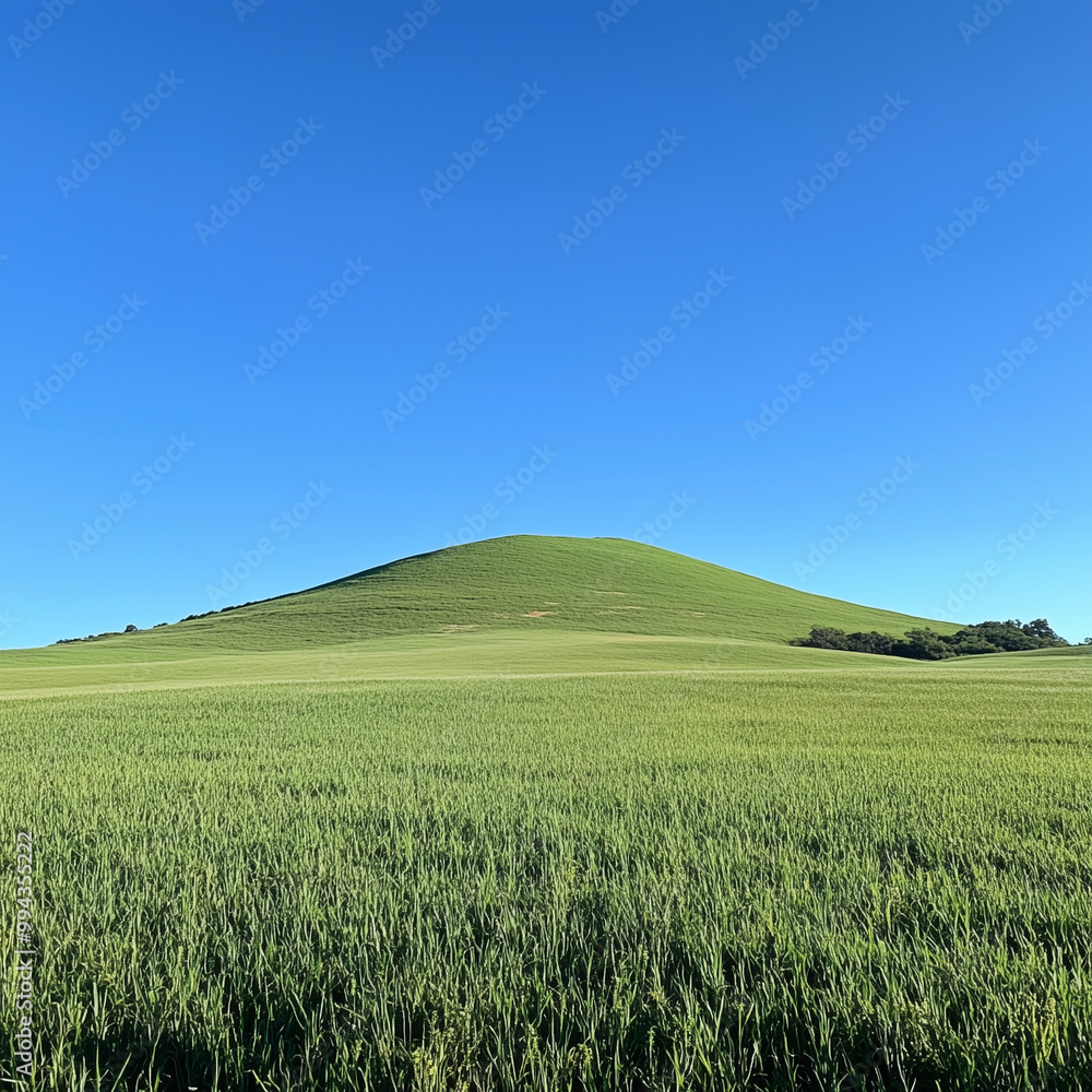 Rolling Green Hill Under Bright Blue Sky in Summer Landscape Rolling Green Hill Under Bright Blue Sky in Summer Landscape