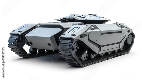 A futuristic tank with autonomous control systems, isolated on a white background.