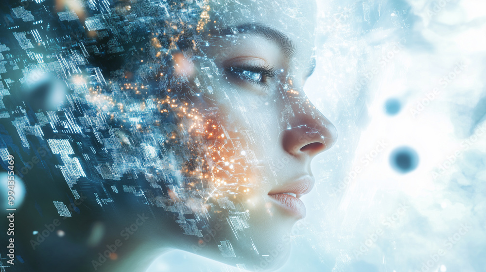 Digital Female Silhouette in a Sci-Fi Neural Network Digital Female Silhouette in a Sci-Fi Neural Network