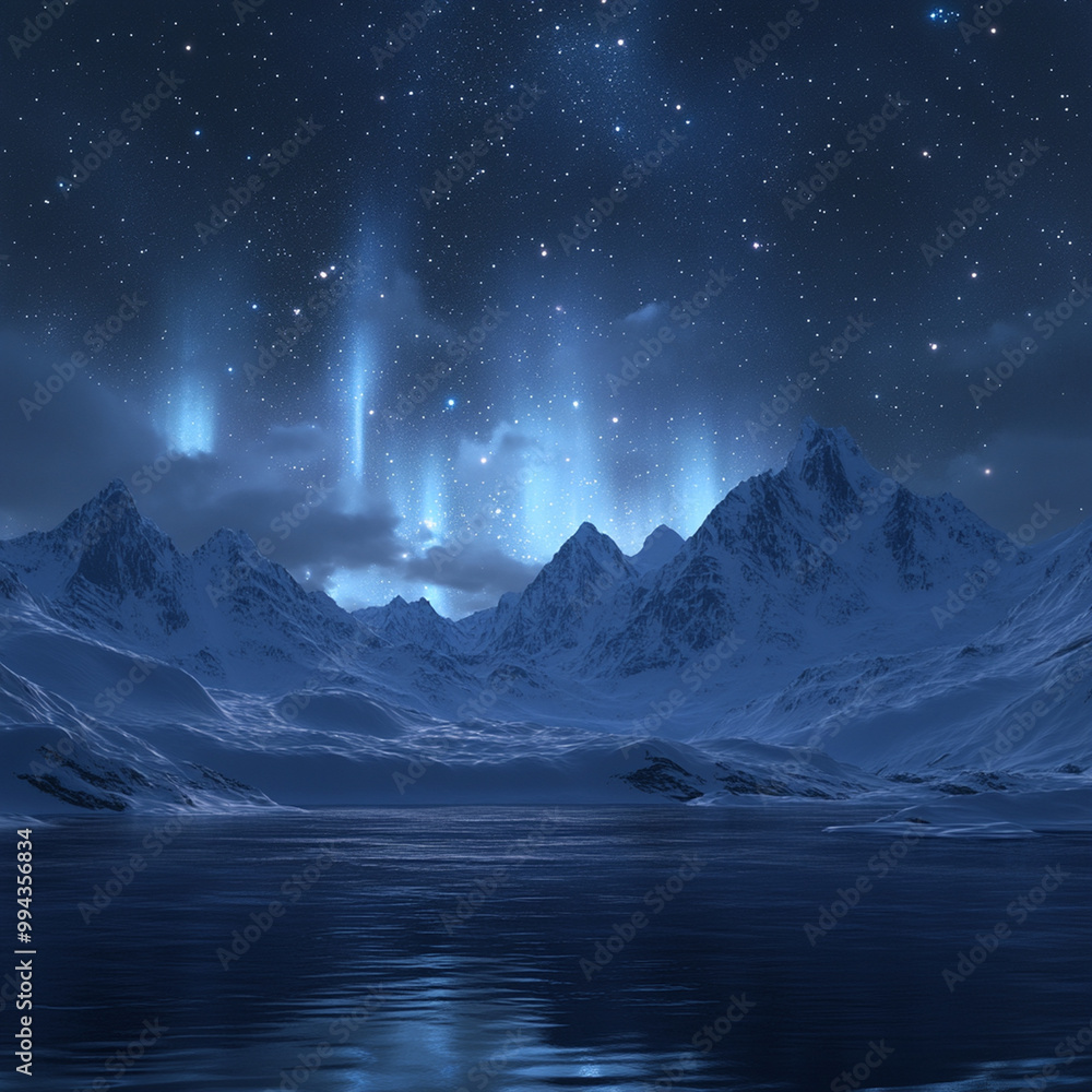 A breathtaking view of Antarctica illuminated by northern lights, showcasing majestic mountains and serene lake under starry sky. scene evokes sense of wonder and tranquility A breathtaking view of Antarctica illuminated by northern lights, showcasing majestic mountains and serene lake under starry sky. scene evokes sense of wonder and tranquility