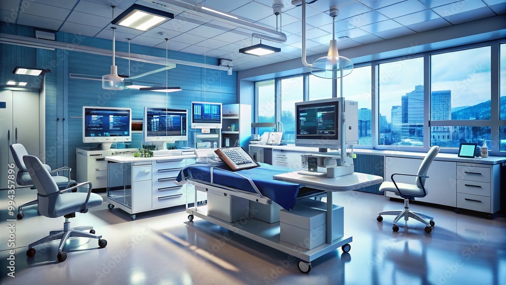 Modern hospital workstation with advanced technology for efficient patient care and medical record management Modern hospital workstation with advanced technology for efficient patient care and medical record management