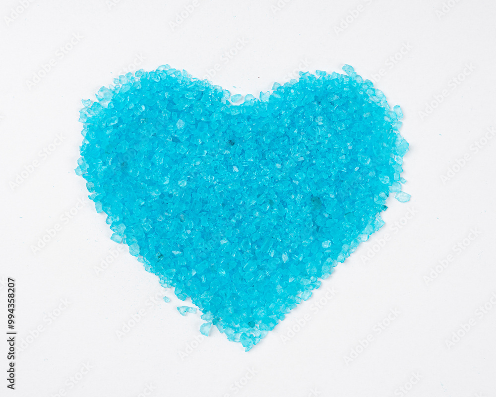 Blue Salt Crystals Heart Isolated, Love Symbol, Bath Salt for Spa Relax, Cupric Sulfate or Copper Sulfate Blue Salt Crystals Heart Isolated, Love Symbol, Bath Salt for Spa Relax, Cupric Sulfate or Copper Sulfate