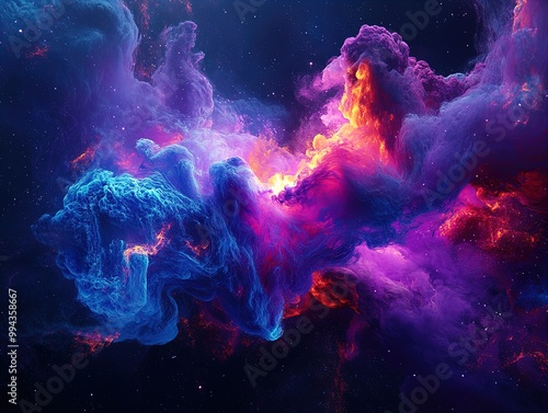 Vibrant Cosmic Explosion: Stunning Purple, Blue, and Fiery Red Smoke Art for Dynamic Sports Interior Posters