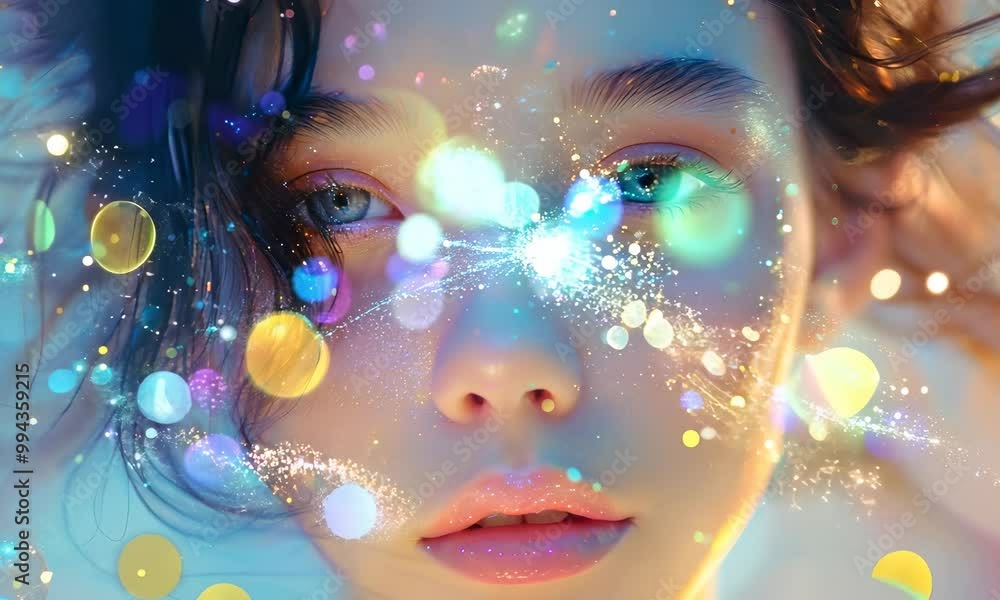 Captivating girl with sparkling eyes immersed in a dreamlike atmosphere Captivating girl with sparkling eyes immersed in a dreamlike atmosphere