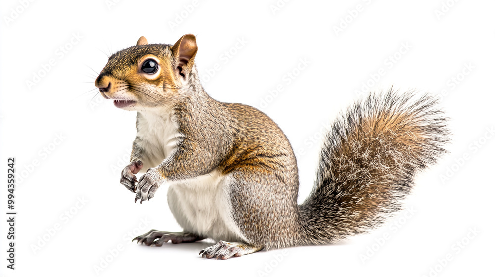 Fototapeta premium Squirrel standing on its hind legs in a studio with a white background
