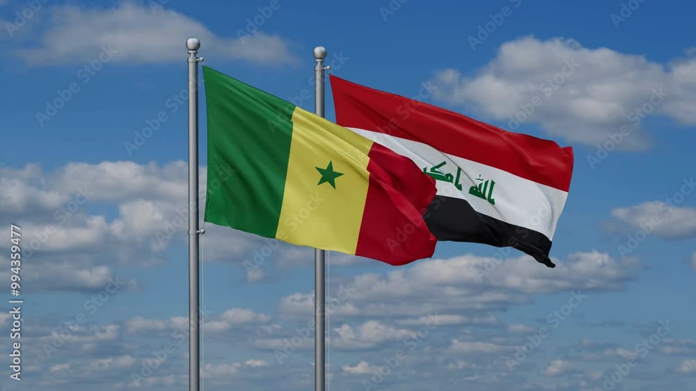 Iraq and Senegal two flags waving together on blue , video concept of the relationship Iraq and Senegal two flags waving together on blue , video concept of the relationship