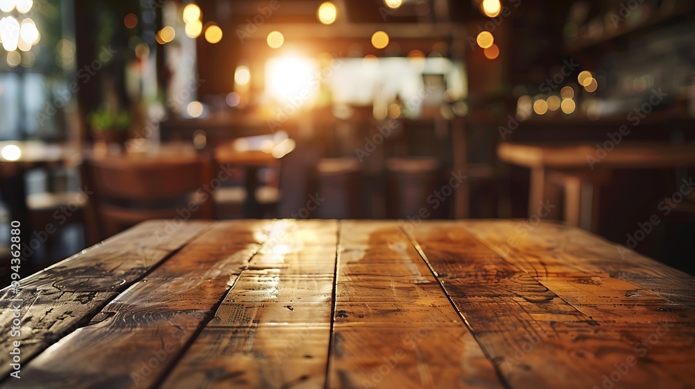 Empty wooden table with christmas theme in background, Warm Glow: A Cozy Evening at a Wooden Table Empty wooden table with christmas theme in background, Warm Glow: A Cozy Evening at a Wooden Table