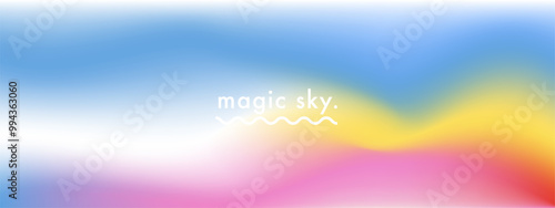 Magic wavy space. Cute cirrus clouds. Light blue, pink, yellow color vector banner. Pastel gradient unicorn sky pattern. Blurred light fuzz rainbow gradient background. Vector soft horizontal backdrop