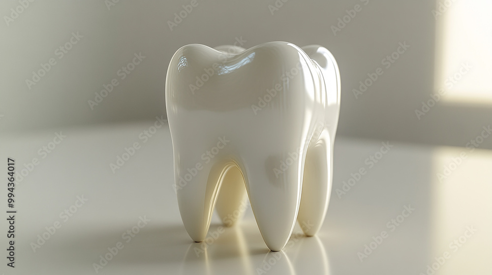 A close-up view of a dental model of a tooth resting on a clean surface in natural light A close-up view of a dental model of a tooth resting on a clean surface in natural light