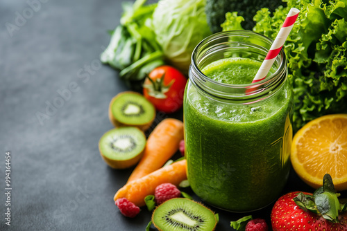 Healthy smoothie with fresh fruits and vegetables ready to blend