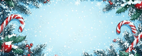 Festive comic-style Christmas background with candy canes and snowflakes, creating a dynamic holiday atmosphere photo