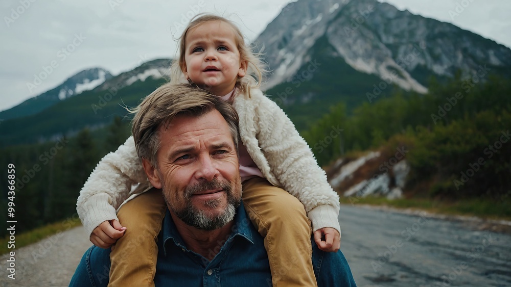 Family father with daughter outdoor dad walking Family father with daughter outdoor dad walking