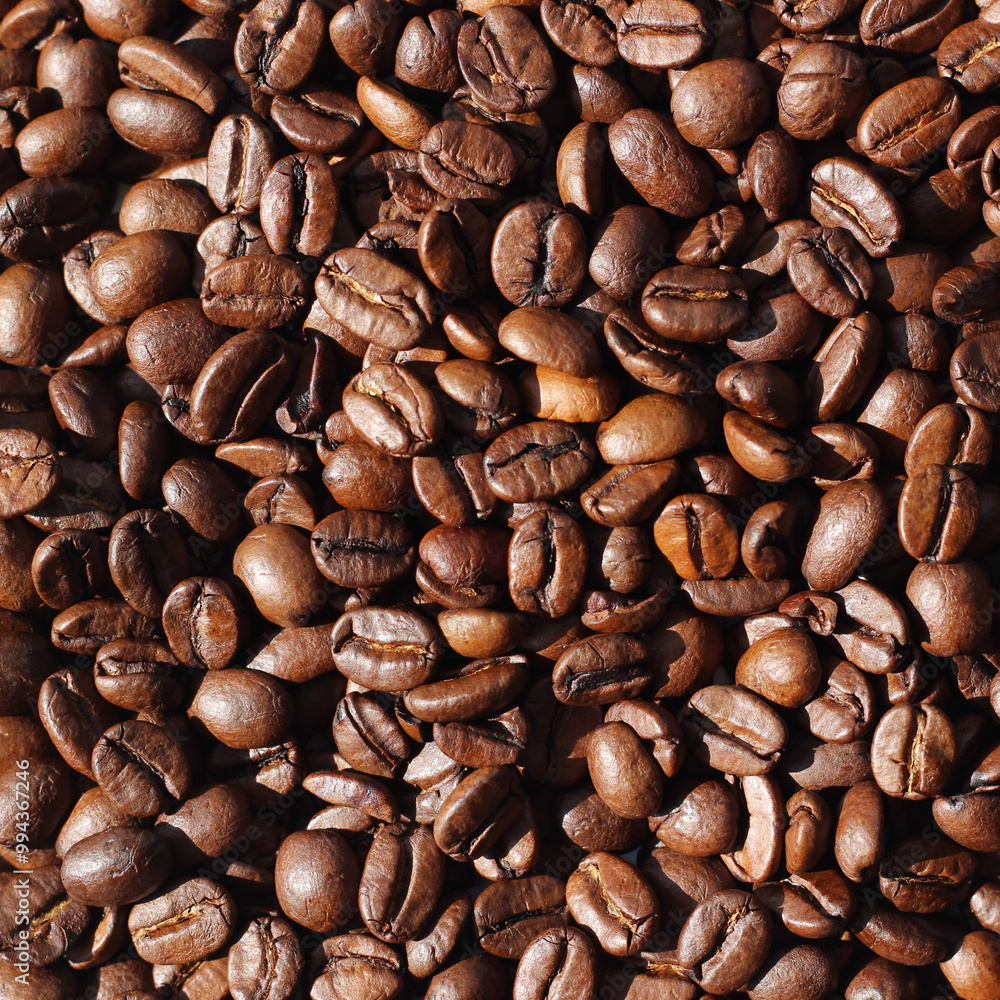 Fototapeta premium Roasted Coffee Beans Background. Espresso. Cafe Design. 