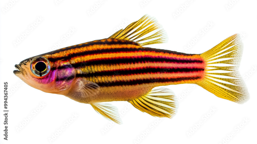 Brightly colored zebra danio swimming gracefully in a clear aquatic environment Brightly colored zebra danio swimming gracefully in a clear aquatic environment