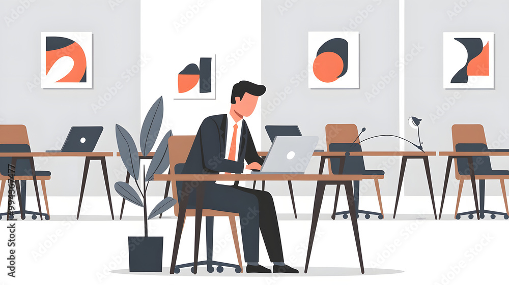 illustration businessman working in office illustration businessman working in office