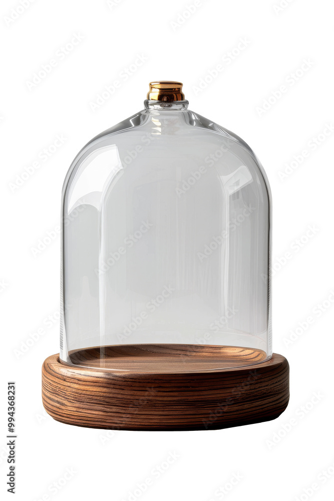 Glass cloche with wooden base, isolated on transparent, ideal for decor and culinary display designs