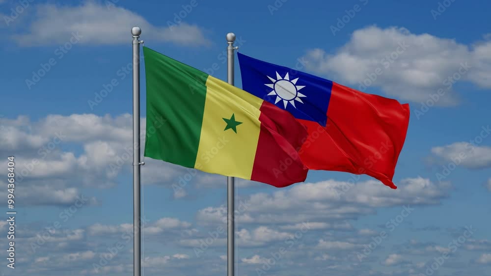 Taiwan and Senegal flags flying together, video concept of the relationship, two country cooperation concept Taiwan and Senegal flags flying together, video concept of the relationship, two country cooperation concept