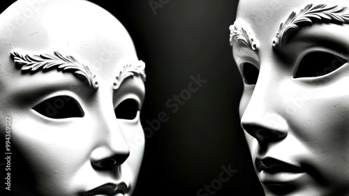 Close-Up of Two Elegant White Venetian Masks