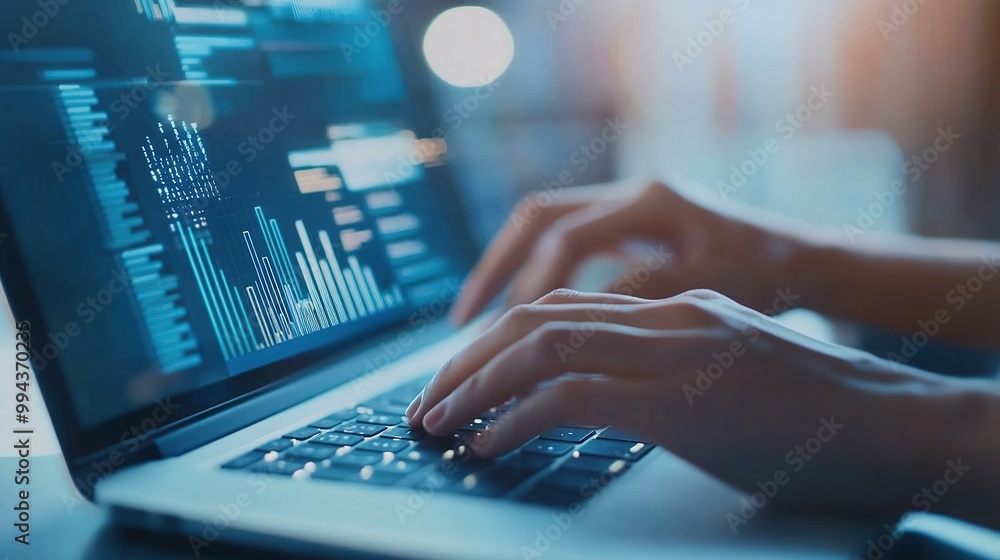 A close-up of hands typing on a laptop, creating a digital marketing strategy with a focus on SEO and content marketing A close-up of hands typing on a laptop, creating a digital marketing strategy with a focus on SEO and content marketing
