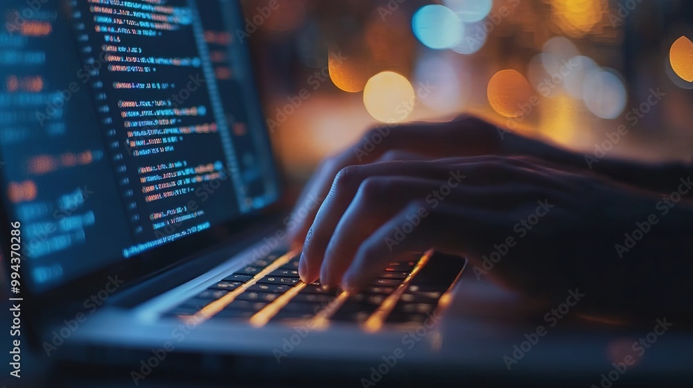 A close-up of hands typing on a laptop, creating a digital marketing strategy with a focus on SEO and content marketing A close-up of hands typing on a laptop, creating a digital marketing strategy with a focus on SEO and content marketing