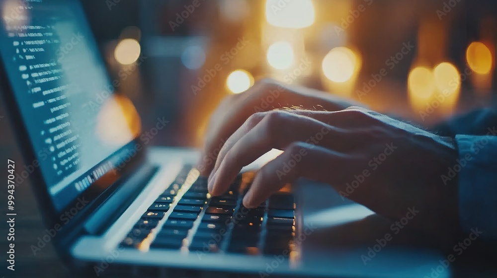 A close-up of hands typing on a laptop, creating a digital marketing strategy with a focus on SEO and content marketing A close-up of hands typing on a laptop, creating a digital marketing strategy with a focus on SEO and content marketing
