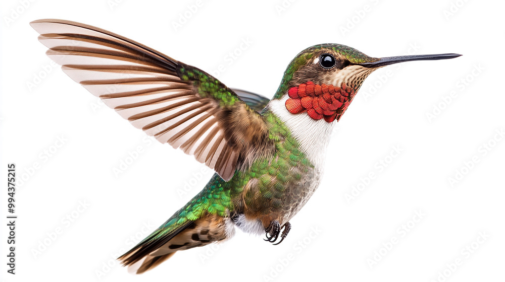 A vibrant hummingbird hovering in mid-air with outstretched wings and colorful plumage A vibrant hummingbird hovering in mid-air with outstretched wings and colorful plumage