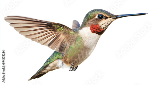 Hummingbird hovering delicately while feeding on nectar in a vibrant garden during daytime